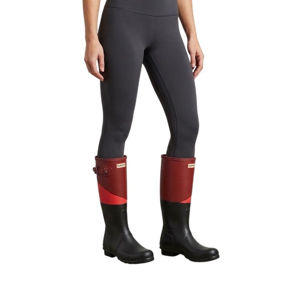 Hunter Women's Size 7F Red Black Colorblock Tall Waterproof Utility Rain Boots